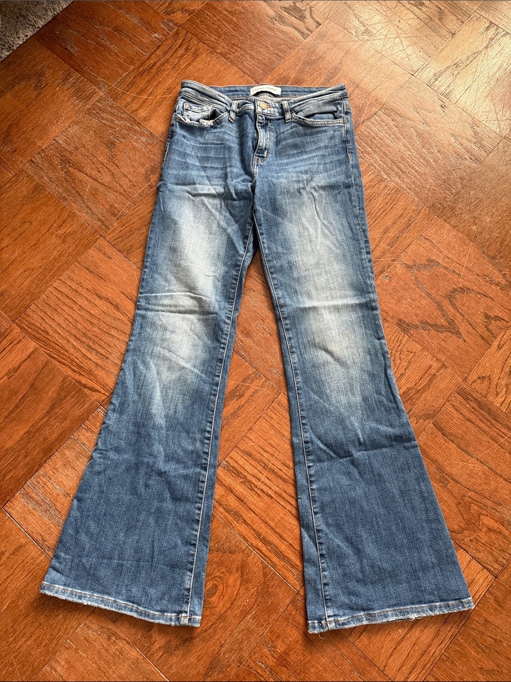 Flying Monkey Women's Medium Wash Flared Jeans - Distressed Faded Blue